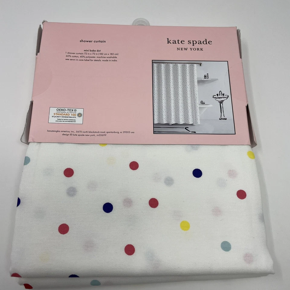 Kate Spade MINI BAKE DOT Lunares Multicolor Tela Cortina de Ducha 72x72" Foto 3 de 4