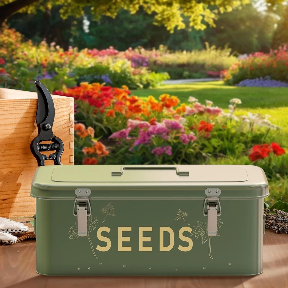 Durable Metal Seed Storage Organizer with 30 Labels & Envelopes - Portable Green - Image 4 of 4