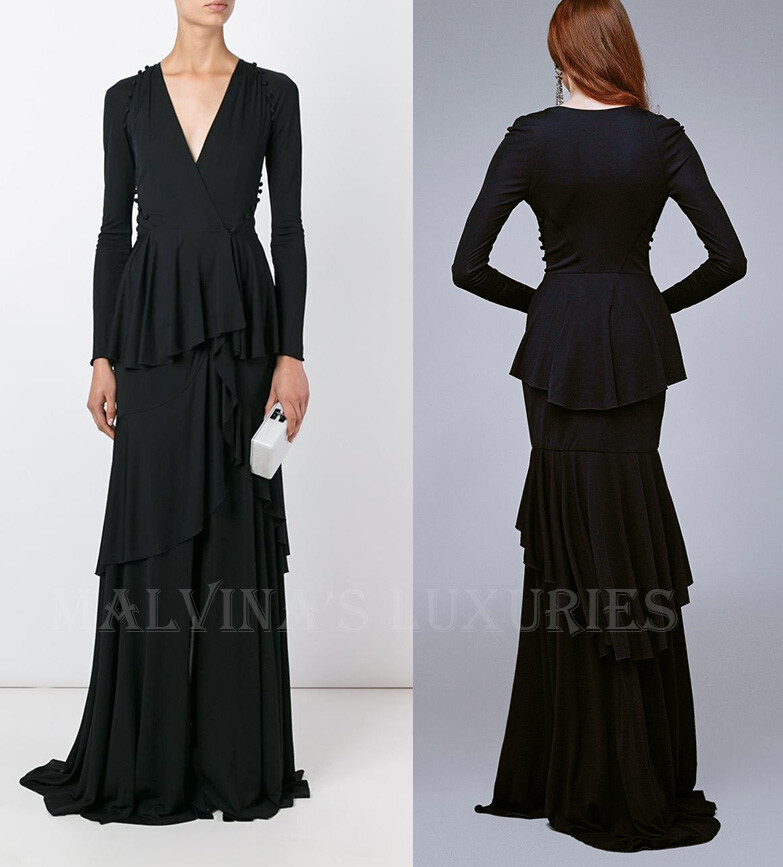 robertocavalli　ロングドレス ROBERTO CAVALLI GOWN TIERED RUFFLED JERSEY WRAP MAXI DRESS