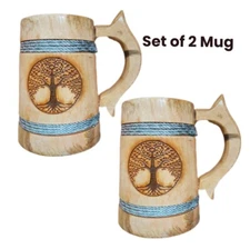 Large Beer Mug, Pottery, Wood Decor Rustic Style Forester Gift, Decor (Set of 2)