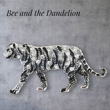 Silver Tone Tiger Crystal Brooch ~ Birthday or Christmas Gift