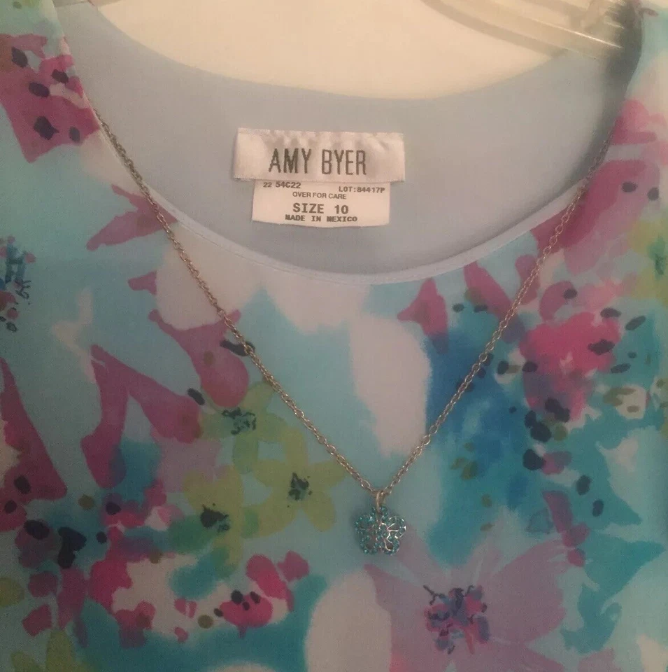 Amy Byer size 10 blue floral Asymmetrical dress With Detachable Necklace - Image 4 of 4