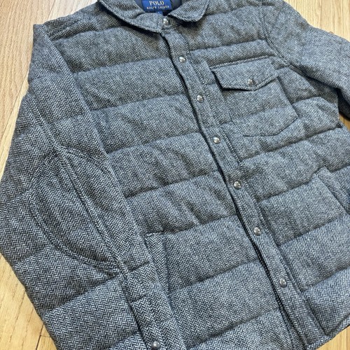 Polo Ralph Lauren Wool Herringbone Down Puffer Coat Quilted Jacket Large Gray - Picture 4 of 10
