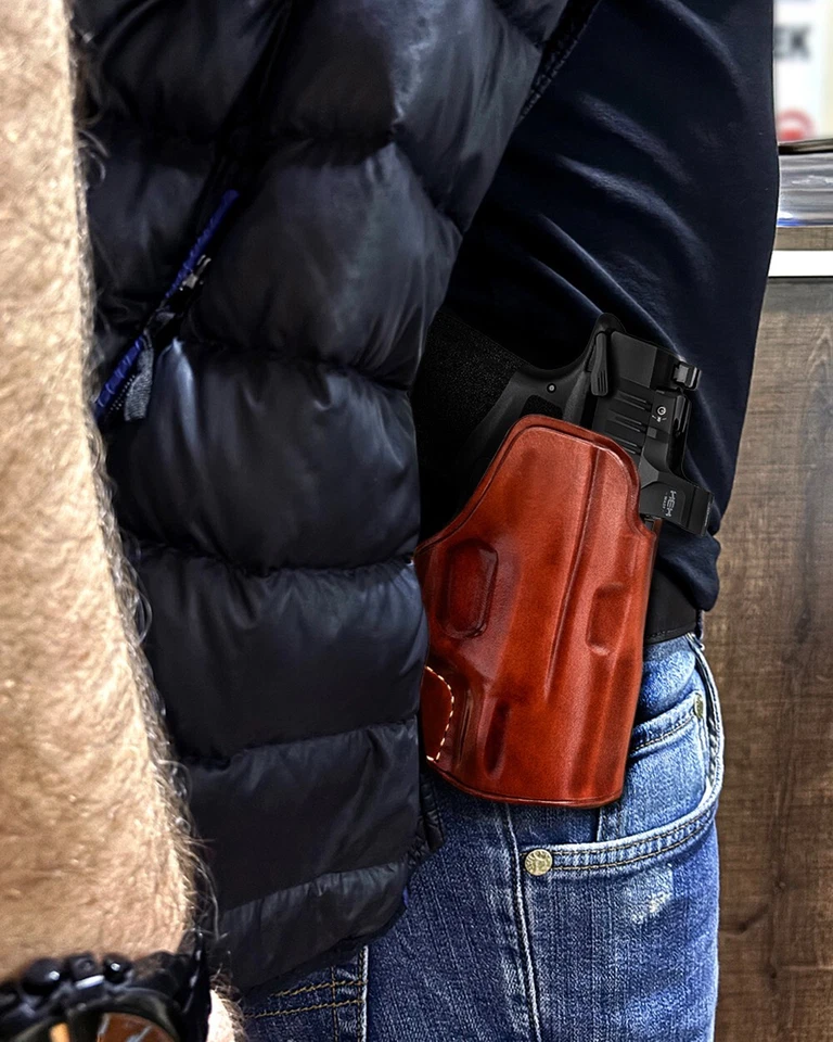 Funda de paleta de cuero con mira de punto rojo para Springfield Hellcat 9 mm 3" barril #1524 Foto 3 de 4