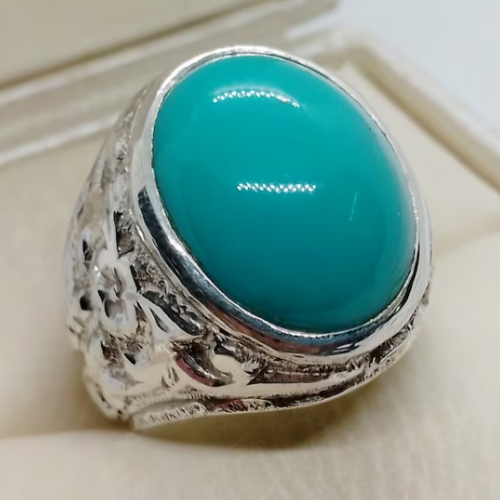 Natural Turquoise Ring Nishapur Hussaini Turquoise Big Turquoise Heavy Silver Natural Turquoise Ring Nishapur Hussaini Turquoise Big Turquoise Heavy Silver