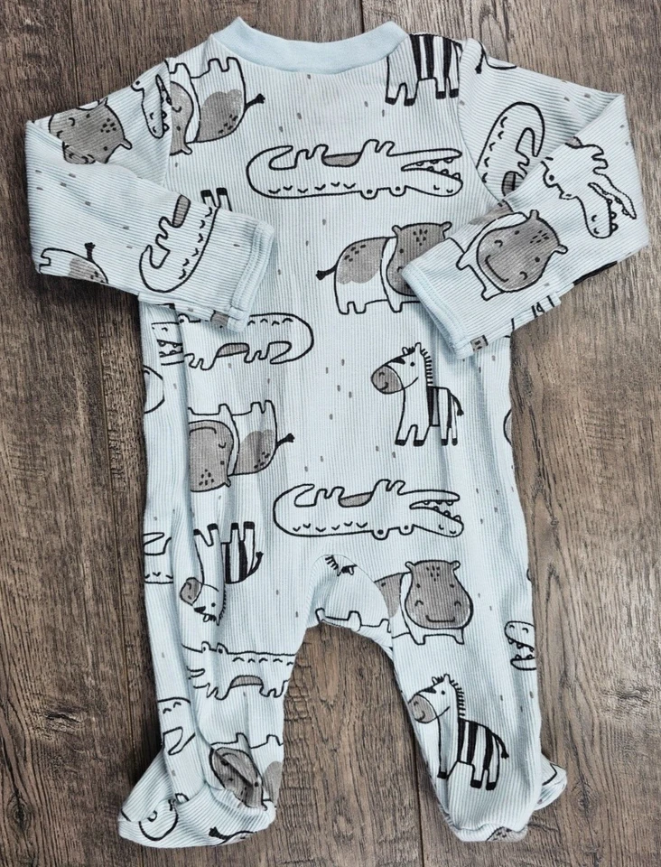 Ropa para bebé niño nuevo sin etiquetas Carter's recién nacido acanalado azul safari animales pies conjunto Foto 3 de 3