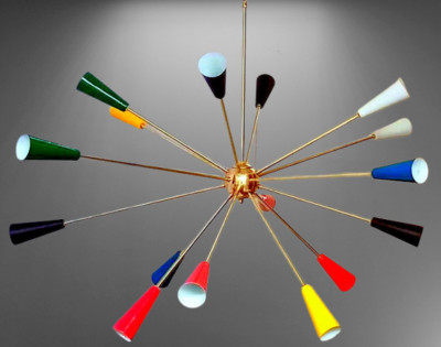Multicolored Brass Sputnik Chandelier 16 Arms Premium Polish Brass Finish Light