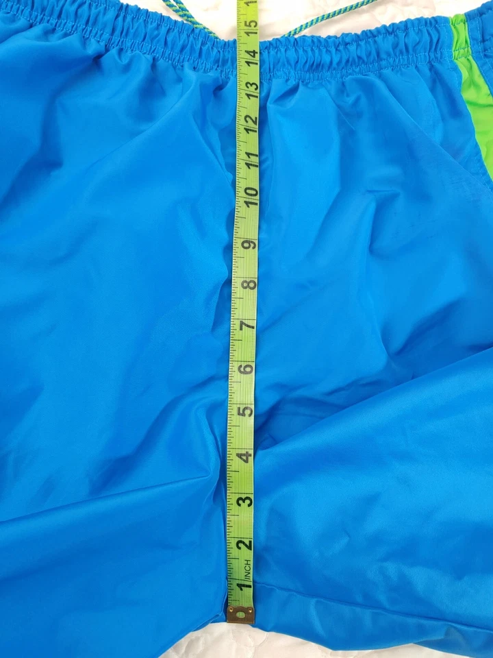 Vintage Nike Nylon Shorts XL Blue Green Lined 80s 90s Retro Rare Rubber Logo - Image 3 of 4