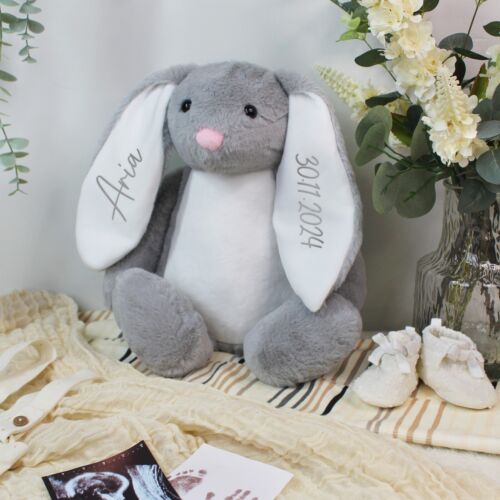 Personalised Bunny Rabbit Baby Name & Date of Birth New Baby Keepsake Gift - Picture 12 of 15