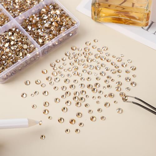 Gold Rhinestones Nail Gems Diamonds Crystals for Nail Art,5760Pcs Champagne - Picture 3 of 7