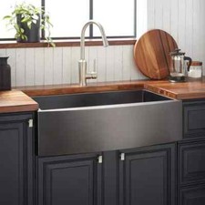 Signature Hardware Atlas 30" Stainless Steel Farmhouse Sink Curved Gunmetal