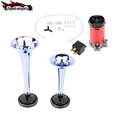 For Loud Car Truck Boat Train Air Horn Compressor Kit 12V 150DB Dual Trumpet
