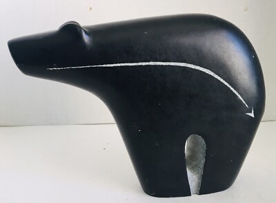 Cloud Eagle Native American Artist Stone Carved Black Bear 11''x 8''x2.5'' Signed