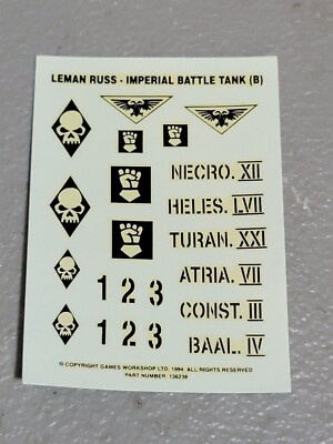 BAGE TRANSFERS TRANSFER SHEET WARHAMMER 40K IG LEMAN RUSS IMPERIAL BATTLE TANK B