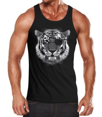 Stylishes Herren Tanktop Tiger Augenklappe Eye Patch Pirat Moonworks 