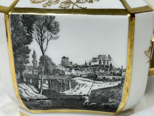 (3 Piece) G D & CIE AVENIR LIMOGES FRANCE 4-Cup TEA SET w/Landscapes & Gold - Picture 6 of 17