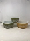 VTG PYREX GREEN Yellow SPRING BLOSSOM CASSEROLE DISHES # 473 475-b No Lid