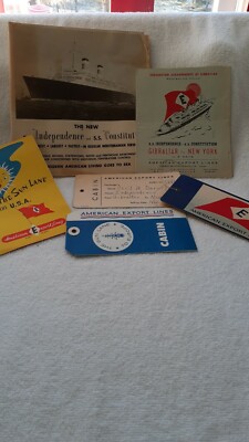 American Export Lines, Independence Constitution, 1953, stateroom plan, tags,...