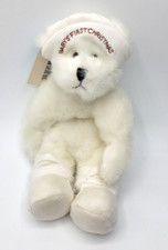 Hallmark Plush Teddy Bear Baby First Christmas White Jointed 9" hat booties NOS