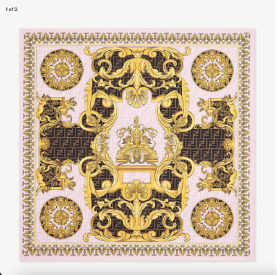 Brandneu Fendace Fendi Von Versace Foulard Mehrfarbig Rosa Seide Schal