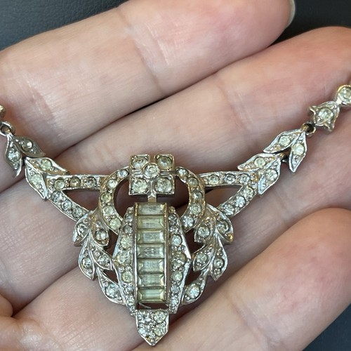 Seltene signierte KTF Trifari ART DECO Strass Halskette aus den 1930er Jahren 17 Zoll rhodiniert - Bild 2 von 10