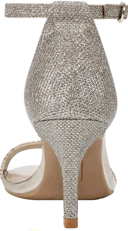 Bandolera para mujer talla 9M plateada Madia punta abierta correa para el tobillo 3" tacones altos caja T Foto 4 de 4