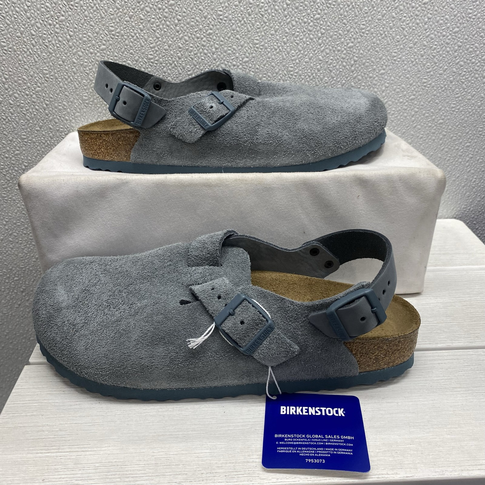 Birkenstock Unisex Size US M8W10 EU41 Tokio II Blue Suede Clogs Adjustable Strap