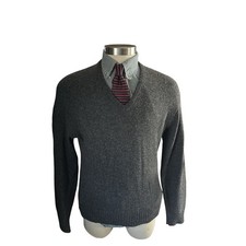 Vtg Jantzen Gray Heathered V-Neck Knit Pullover Sweater Men Sz L Made In USA