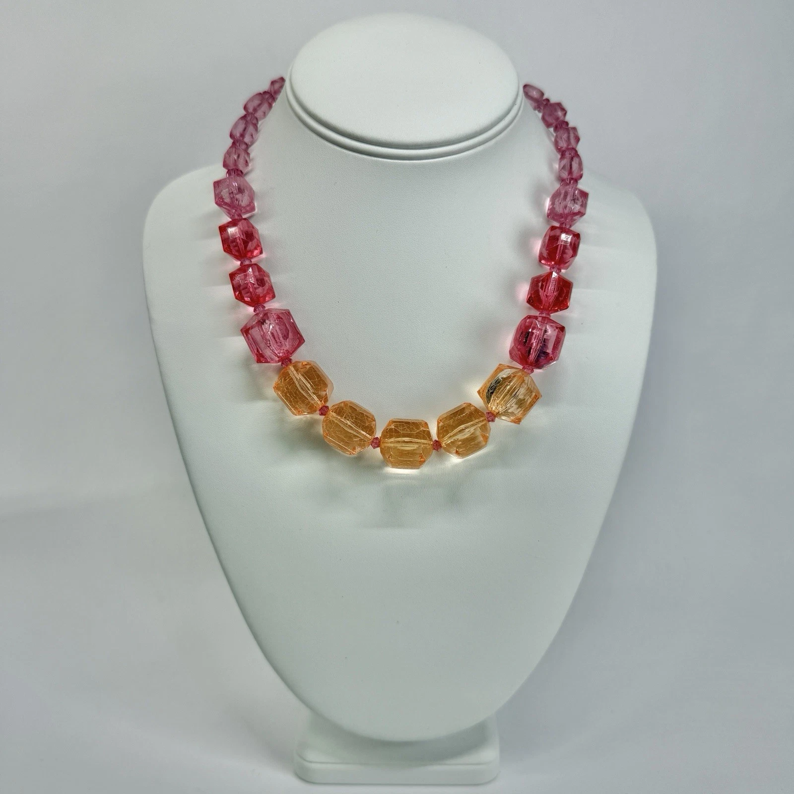 TARINA TARANTINO Lucite Cubes Pink/Orange Vintage Necklace Jewelry N428