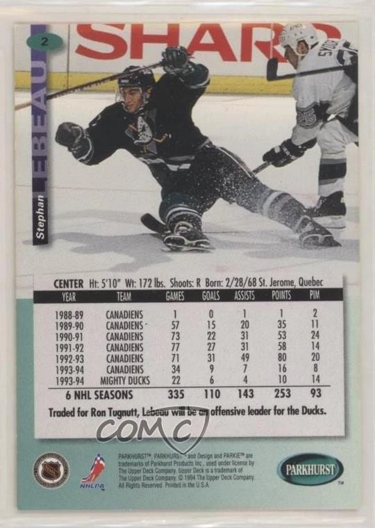 1994-95 Parkhurst Stephan Lebeau #2 - Image 2 of 2