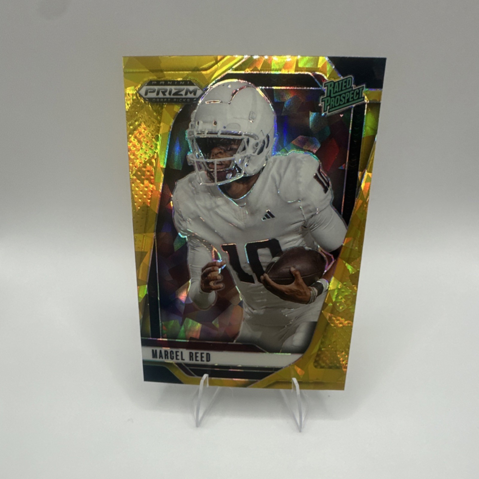 2025 Panini Prizm Draft Picks Gold Cracked Ice #167 Marcel Reed Texas A&M Footb…
