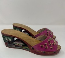 Handcrafted Vintage Carved Wooden Shoes with Palm Trees Huts Philippines Rare