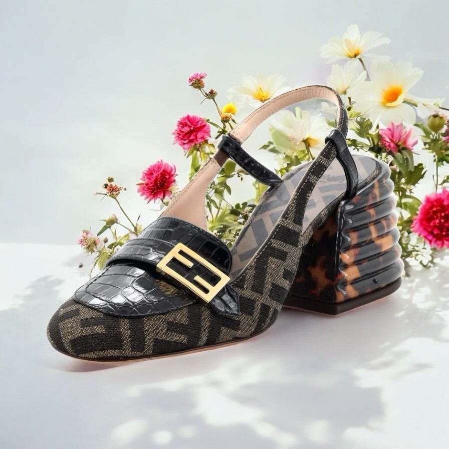 NIB FENDI Promenade FF Zucca Logo Slingback Pump Heels Size