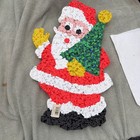 Vintage Melted Plastic Popcorn Santa Claus w/Christmas Tree, YELLOW mittens — photo 7