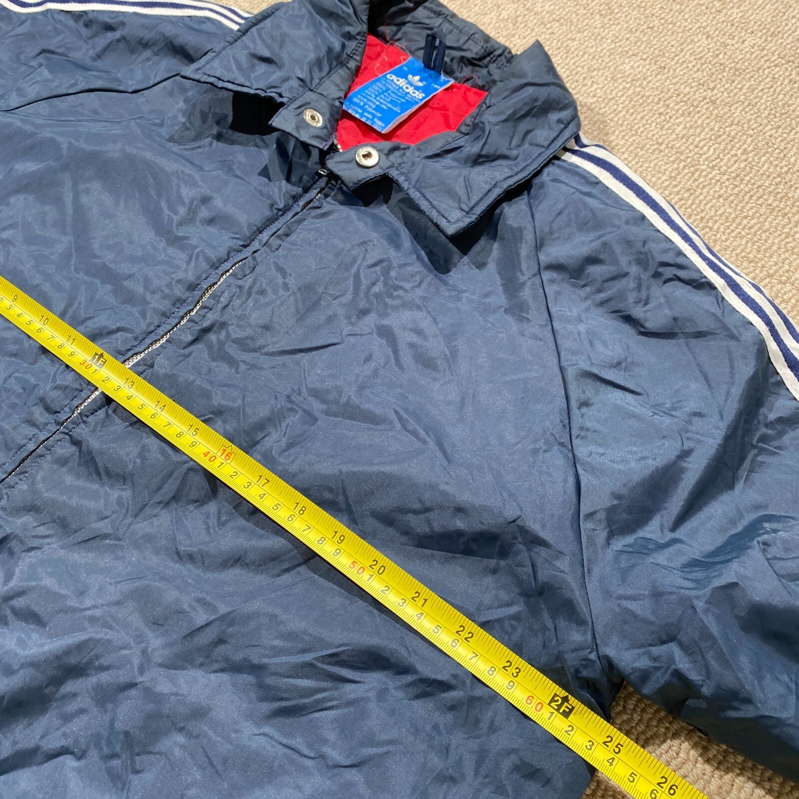 VINTAGE Adidas Jacket Mens Large Navy Blue Long Football Coach 70s 80s Mod thumbnail 5