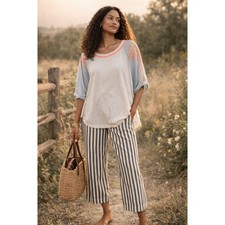 We The Free Women Large Tree Embroidered Raglan Tee Boho Relaxed Festival