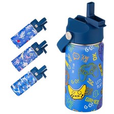 Kids Water Bottle with Straw 12 oz - Insulated Stainless Steel Sports Bottle,...
