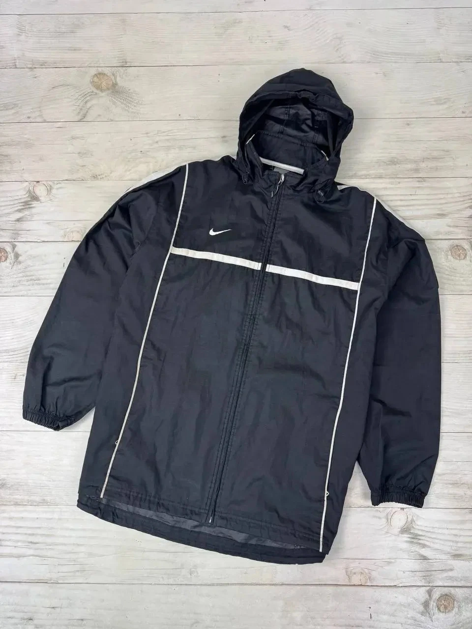 Vintage Nike Nylon Windbreaker Track Jacket 00s Striped Y2K Men Size L black