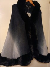 Poncho Cape Wrap Faux Fur Black Trim Purple Tie-dye Couture Gem