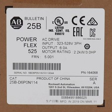 New Factory Sealed Allen-Bradley 25B-D6P0N114 PowerFlex 525 2.2kW (3Hp) AC Drive