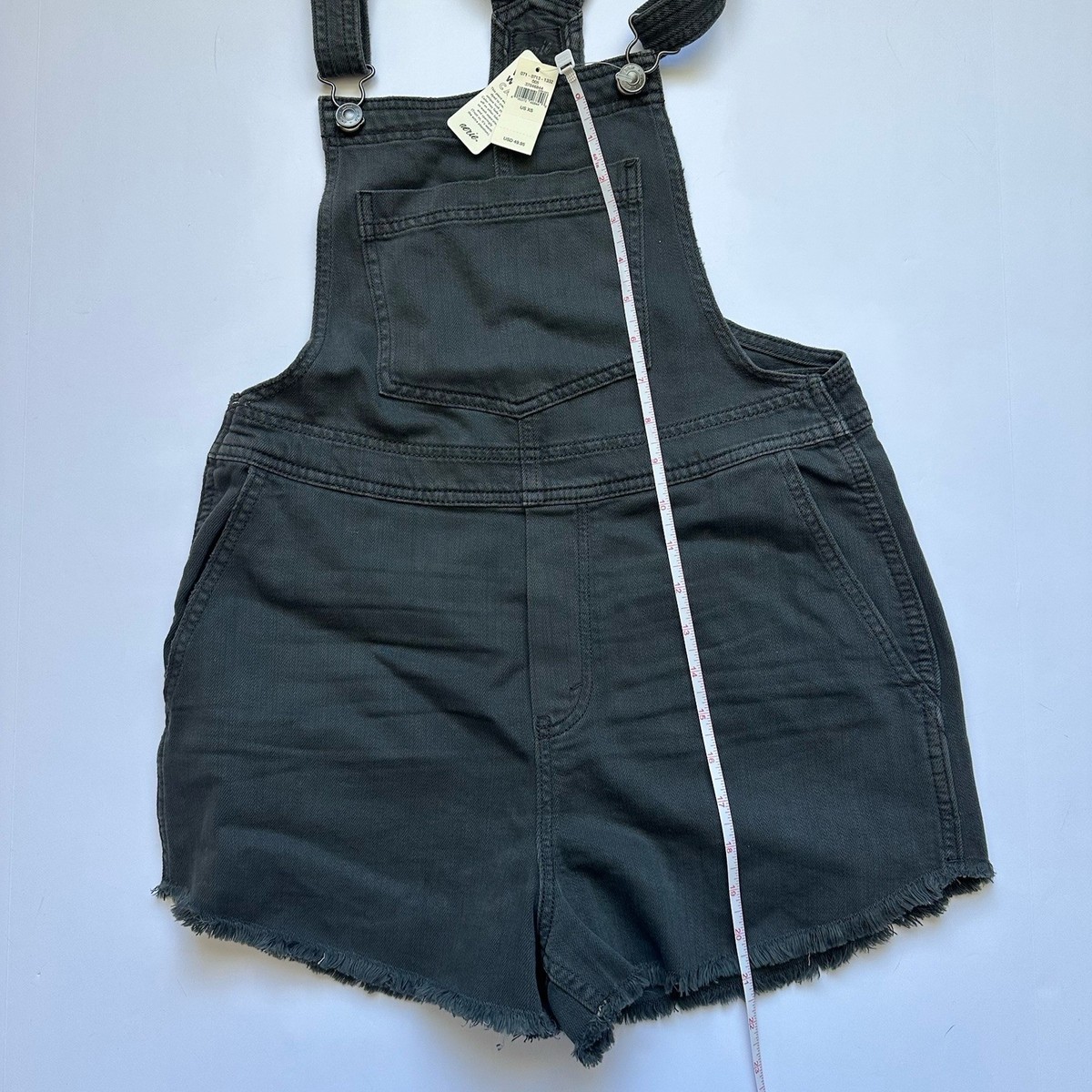 Aerie Black Wash Denim Cotton shorts overalls Size XS Shortalls 