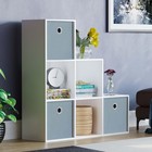 White 6 Cube Staircase Bookcase with 3 Grey Storage Baskets – Modern Unit