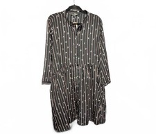 Black and Pink Stripe Floral Button Front Long Sleeve Dress NWT