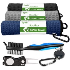 Golf Towel Microfiber Waffle Pattern Brush Tool Kit, Club Groove Cleaner Set