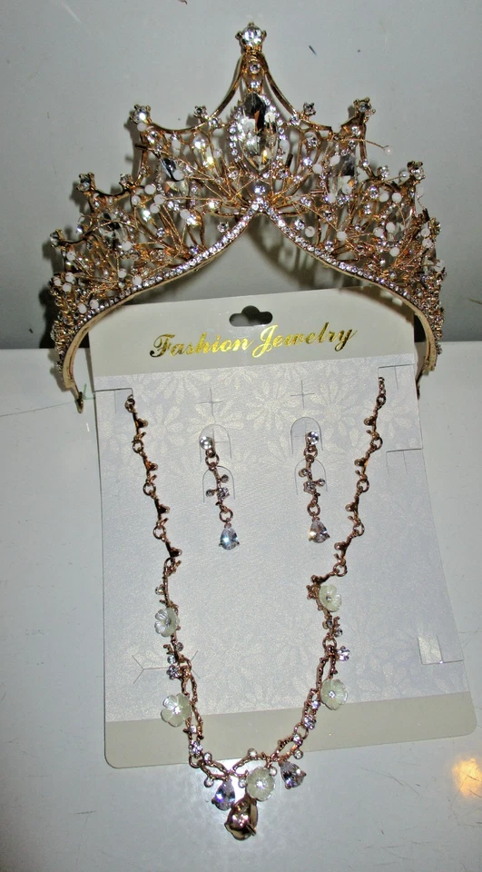 Fashion Jewelry Strass Set: Krone / Diademe Collier und Ohrringe