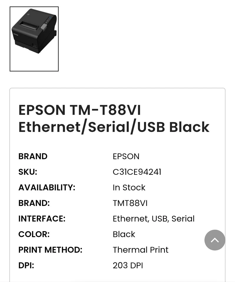 Epson TM-T88VI Thermal Receipt Printer Ethernet/Serial/USB - image 4 of 4