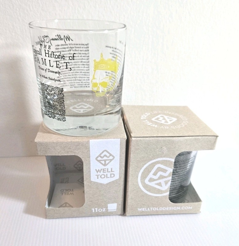 2 Well Told Hamlet Shakespere Literary Tumbler / Rocks Glass With Box Lot Of 2