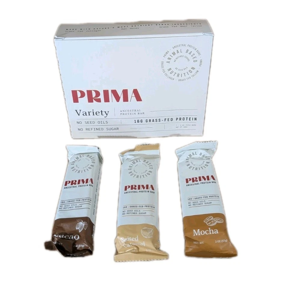 PRIMA ANCESTRAL PROTEIN BAR – Grass-Fed, Low Carb, Gluten-Free – 7 Pack Variety - Image 2 of 3