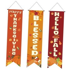 Happy Banner with Pumpkin Maple Leaves Autumn Hanging Banner Porch Thankgiving