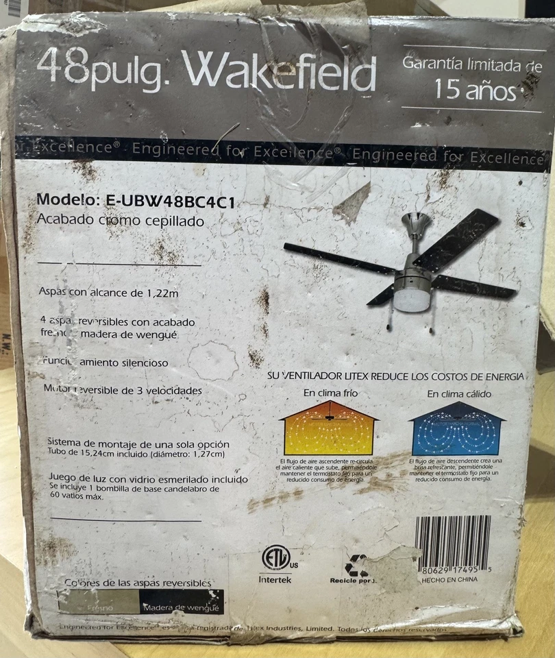 Litex UBW48BC4C1 Wakefield - 4 Blade Ceiling Fan with Light Kit - Brushed Chrome - Image 2 of 4